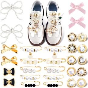 28pcs سحر أحذية للأحذية أحذية رياضية سحر المجوهرات الذهبية للنساء للنساء أحذية معدنية الجوارب دبابيس زر دبابيس زخرفة لطيفة الراين لؤلؤة القوس القلب