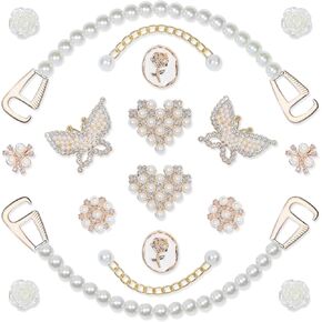 18Pcs Bling Shoe Charms, Plastic Butterfly Flower Pearl Heart Shoe Charms, Pearl Shoe Chain Fashion Party Favors Luxury Jewelry Accessories for Women