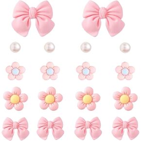 24Pcs Flower Shoe Charms for Girls Resin Pink Cute Flower Accessories for Clog Sandal Pearl for Women DIY Decoration Charms