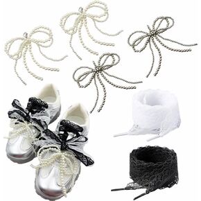 8PCS Shoe Lace Charms Set for Sneakers, Pearl Bow & Lace Laces Decorations Jewelry Accessories Coquette Aesthetic DIY Kits for Women & Gift