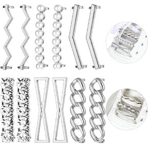12 PCS Shoelace Charms, DIY Decorative Shoe Clips, Gold Sneakers Shoelaces Decorations Faux Pearl Rhinestones Shoes Accessory Girl Women Casual Shoes