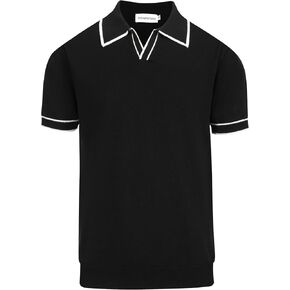 OXKNIT Mens Polo Shirts Short Sleeve Casual Knit Polo Shirt Vintage Golf T Shirts Tops with Black Stripe