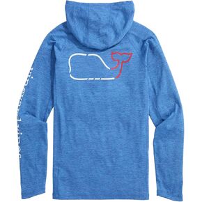 vineyard vines Boys' On-The-go Whale Outline Long-Sleeve Harbor Performance Hoodie Tee