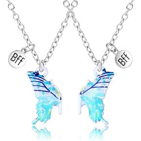 قلادة Mjartoria BFF لـ 2-butterfly قلادة الصداقة أفضل صديق للأبد فراشة قلادة مطابقة