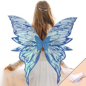 YKW Fairy Wings للنساء البالغات ، 31.5 "x29" أجنحة Cosplay Butterfly مع قفازات الدانتيل ، أجنحة الأزياء الأورجانزا لحفلة الهالوين