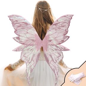 YKW Fairy Wings for Adult Women,31.5"x29" Butterfly Cosplay Wings with Lace Gloves,Organza Costume Wings for Halloween Party