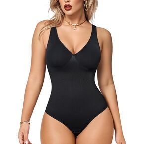 Nebility Shapewear Bodysuit for Women - Tummy Control Body Suits V Neck Body Shaper Sculpting Snatched Waist Trainer