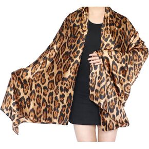 70x35in Women Leopard Animal Print Silk Head Hair Satin Scarf Wrapping Long Summer Lightweight Shawl Travel