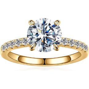 SMILEST Moissanite Engagement Rings for Women, 1.5CT Round D Color VVS1 Clarity Lab Created Moissanite Rings 18K White Yellow Rose Gold Vermeil Moissanite Rings for Women Wife Promise Rings for Her