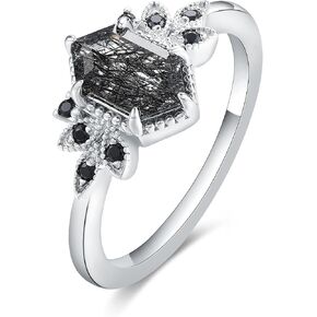 مزيج Art Deco 1.1ct - 2ct طبيعية أسود Quartz 925 Women Women Rings: مختلف قطع مطلي مع حلقات خطبة البلاتين ، وكروم الأوراق ووعد الزفاف الفضي الجنيه الهندسي (1.10CT 1.30CT 1.35CT 1.5CT 2CT) الحجم 4-9