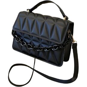 OYOANGLE Women's Quilted PU Leather Square Crossbody Bag Mini Satchel Handbags Fashion Purse