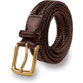 Mens Braided Leather Belt 1 3/8" Fully Adjustable Stretch Leather Woven Belts for Casual Jeans Pants