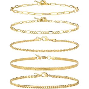 14K Gold/Sterling Silver Plated Anklet Bracelets for Women Waterproof Plus Size Cuban Link Chain Ankle Bracelet for Large Ankle 9-12inch