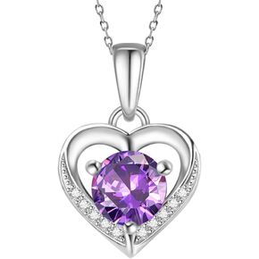 Heart Necklace for Women,925 Sterling Silver Birthstone Pendant, Sterling Silver Necklace Pendant with Titanium Steel Chain 18",Women's Jewelry Gift for Birthday