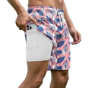 Mens Swim Trunks with Compression Liner Bathing Suits Quick Dry Beach Board Shorts with Zipper Pockets in Saudi Arabia