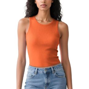 Womens Tank Top - High Neck Sleeveless Cami Tops Summer Casual Basic Slim Fit Crew Neck Shirts