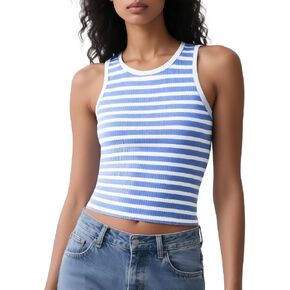 Womens Tank Top Striped Sleeveless Cami Tops - Ribbed Knit Slim Fit Summer Casual Shirts Crew Neck Basic Tops