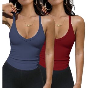 MUYDZ 2-Pack Sleeveless Tank Tops for Women V-Neck Ribbed Tank Tops 2025 Workout Tops for Women Camisole Basic