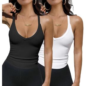 MUYDZ 2-Pack Sleeveless Tank Tops for Women V-Neck Ribbed Tank Tops 2025 Workout Tops for Women Camisole Basic in Kuwait