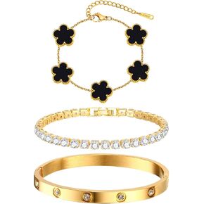Womens Stackable Floral Gold Bracelets - 3Pcs 18K Gold Plated Bracelet,Stainless Steel Bangle Bracelets Non Tarnish, Gold Bracelet Set Trendy Jewelry,Christmas Valentines Birthday Gifts for Girlfriend in Saudi Arabia