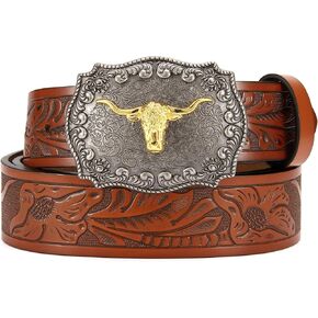 حزام Chaoren Leather Western Belt - 1.5 "أحزمة رعاة البقر للرجال - مشبك محفور ومزخرف