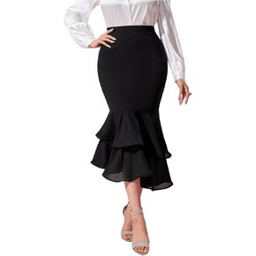 Verdusa Women's Fishtail Skirt High Waist Casual Skirt Tiered Elegant Hip-Wrapping Skirts