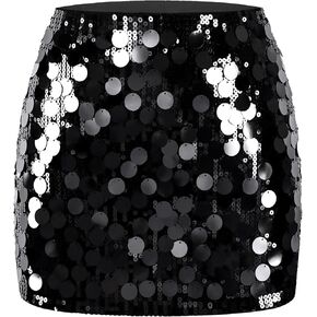 MANER Women's Sequin Mini Skirt Sparkle Stretchy Bodycon Night Out Party Skirts