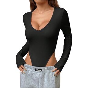Sweatyrocks المرأة العميقة V الرقبة طويلة الأكمام الطويلة البطن