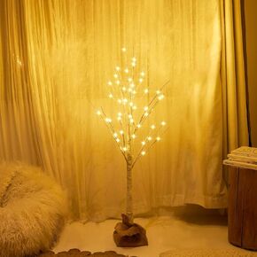 Lighted Birch Tree, 2Pack USB Rechargeable Tabletop Tree with Burlap Decor, Timer Function, Pre-Lit Artificial Mini Money Trees with Lights for Spring Summer Home Centerpiece Decor (2FT)