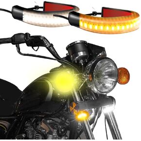 2PCS Motorcycle LED Turn Signal Light, Flexible Switchback Dual-Color White & Amber Fork Turn Signal Blinkers, DRL Daytime Running Light, Waterproof Adjustable Strips Bars Universal for Motorbike (5")