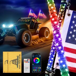2PCS 3FT Spiral LED Whip Lights 366 Lighting Modes with Bluetooth and Remote Control Weatherproof Chasing RGB Whip Light for UTV ATV Jeep Truck RZR SxS Can-Am Polaris Off-Road