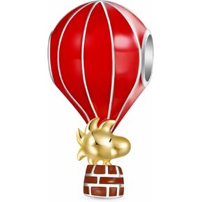GNOCE Peanuts Snoopy Pendant Dangle Charm for Women, S925 Sterling Silver Dangle Charms for Women Wife, Valentine‘s Day, Mother’s Day Jewelry (Woodstock Hot Air Balloon)