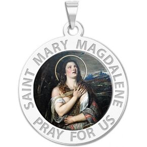 PicturesOnGold.com Saint Mary Magdalene Religious Medal Color - 1 Inch Size of a Quarter in Sterling Silver