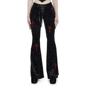 Women Gothic Bell Bottoms Grunge Elastic High Waisted Wide Leg Flared Pants