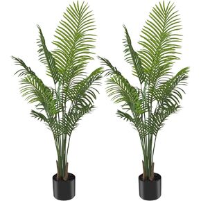 4FT Artificial Palm Areca Tree,Faux Palm Tree with Black Base Pot- Fake Palm Plant Potted - Artificial Silk Tree for Home Office Living Room Decor Indoor-2 Pack