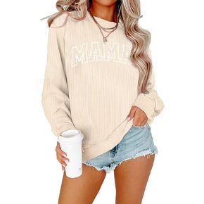 qlipin mama sweatshirt المرأة أمي أمي الحياة تي شيرت أمي أمي Crewneck Pullover Tops عارضة رسالة Mama print قميص طويل الأكمام