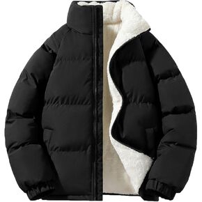 hathne Men's Winter Warm Fleece Lined Jacket Lightweight Thick Stand Collar Full Zip Jacket Coat