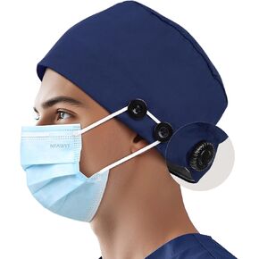 Men's Handmade Satin-Lined Scrub Caps with Rotating Automatic Buckles, Buttons, and Sweatband