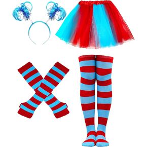 Women Tutu Costume Accessories Set with Headband Sunglasses Halloween 80s Cosplay Birthday Party Girls