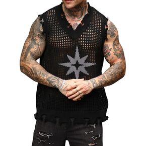 HYPESTFIT Men's Sleeveless Knit Hollow Out Knit Tank Stylish Pullover