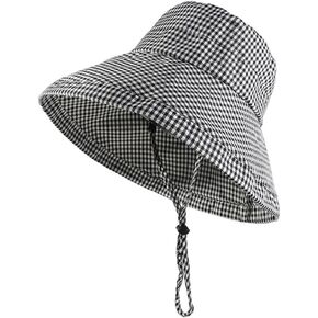 Houndstooth Sun Hat for Women, Wide Brim Bucket Hats Summer Beach Sun Hats Womens Packable Elegant Fisherman Hat
