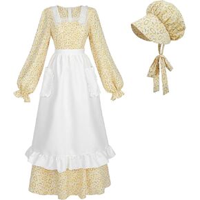 NSPSTT Prairie Dress Women Pioneer Colonial Costume Floral Dresses 3pcs Set