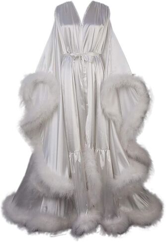 Old Hollywood Feather Robe Sexy Boudoir Robe Feather Bridal Robe Satin Long Wedding Scarf New Custom Made in Kuwait