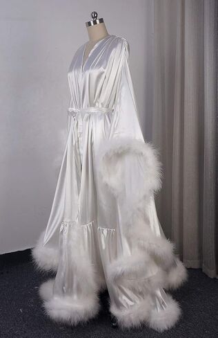 Old Hollywood Feather Robe Sexy Boudoir Robe Feather Bridal Robe Satin Long Wedding Scarf New Custom Made in Kuwait