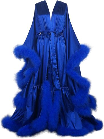 Old Hollywood Feather Robe Sexy Boudoir Robe Feather Bridal Robe Satin Long Wedding Scarf New Custom Made in Kuwait
