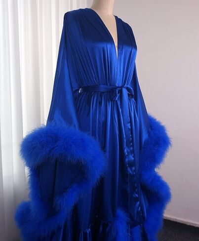Old Hollywood Feather Robe Sexy Boudoir Robe Feather Bridal Robe Satin Long Wedding Scarf New Custom Made in Kuwait