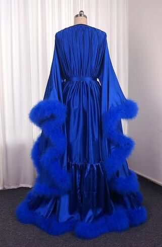 Old Hollywood Feather Robe Sexy Boudoir Robe Feather Bridal Robe Satin Long Wedding Scarf New Custom Made in Kuwait