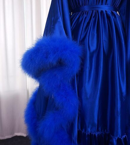 Old Hollywood Feather Robe Sexy Boudoir Robe Feather Bridal Robe Satin Long Wedding Scarf New Custom Made in Kuwait