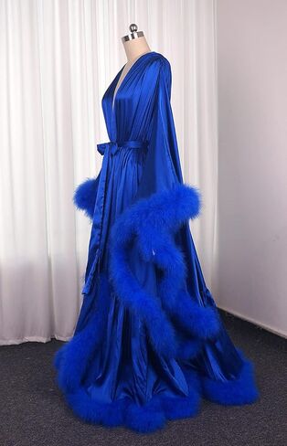 Old Hollywood Feather Robe Sexy Boudoir Robe Feather Bridal Robe Satin Long Wedding Scarf New Custom Made in Kuwait