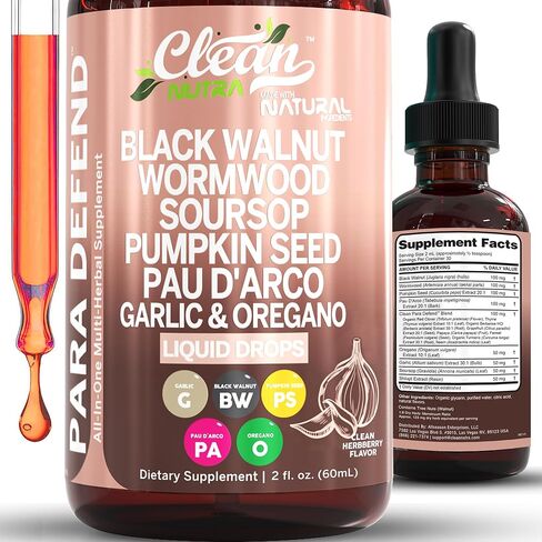 para Defend Wormwood Black Walnut Cleanse for Humans Drops Liquid Soursop Garlic Pumpkin Seed PAU D'Arco Oil of Oregano Turmeric Berberine Neem Extract Hull Bark Tincture by Clean Nutra in Saudi Arabia
